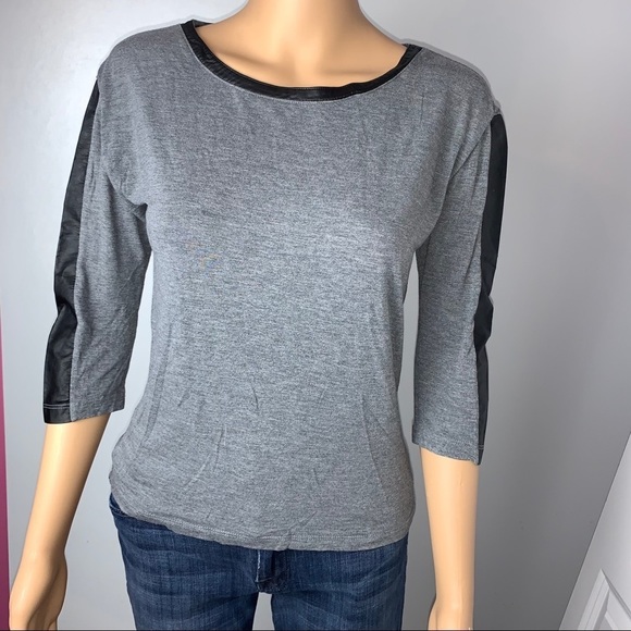 Halogen 3/4 length sleeve vegan leather trim tee - Picture 5 of 9